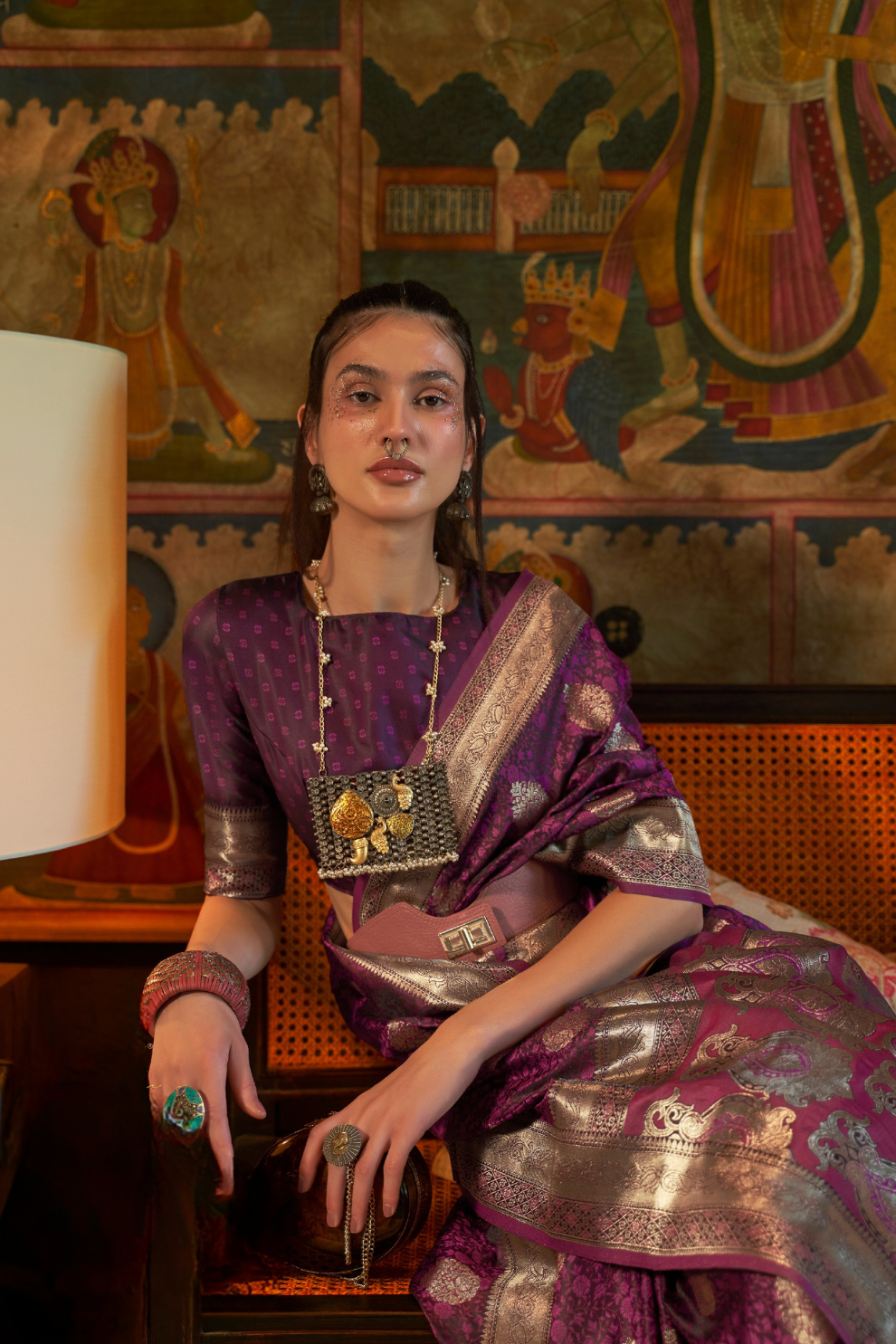 Elora Satin Tanchoi Silk Blend Saree with Handloom Weaving