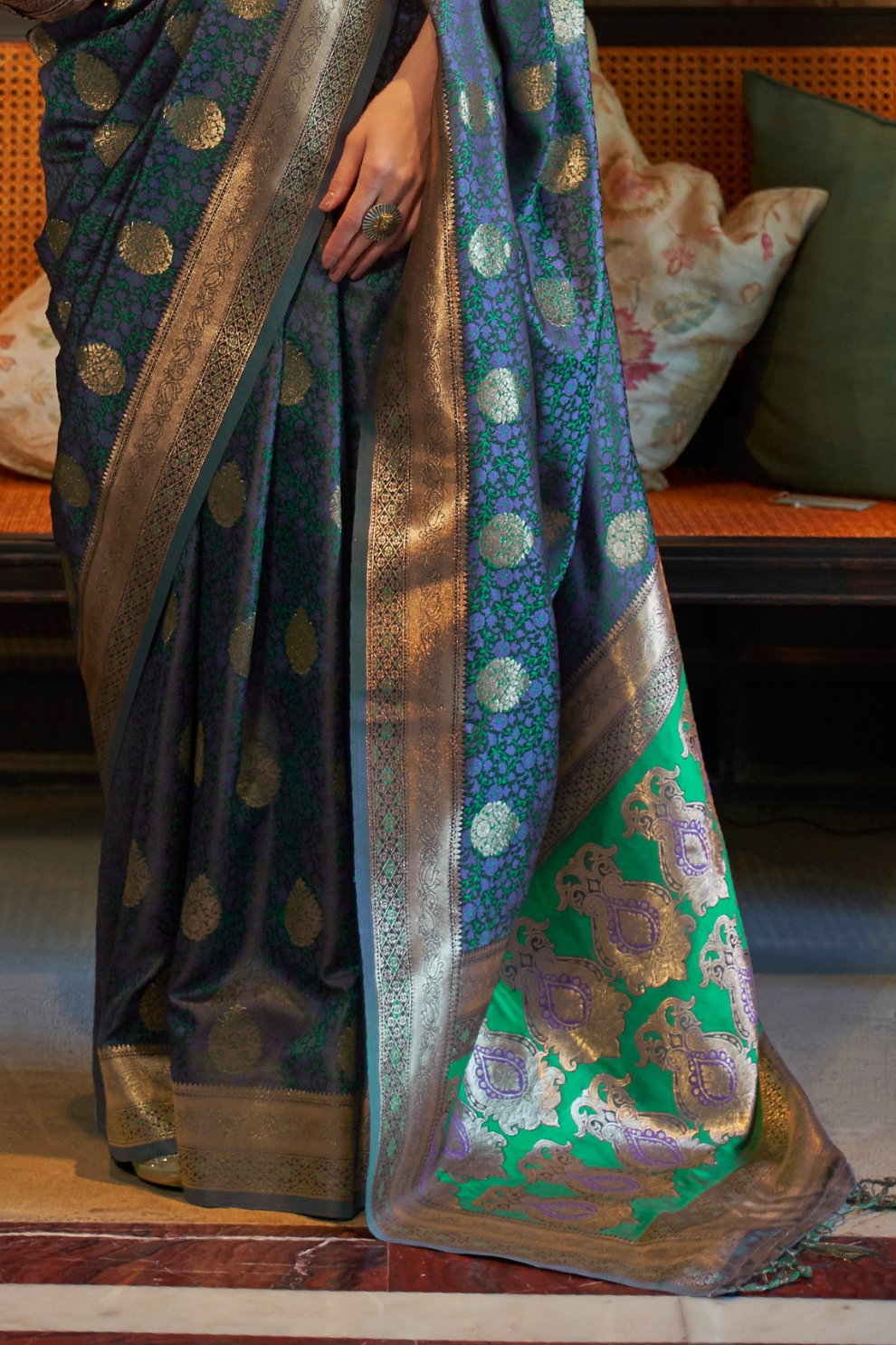 Elora Satin Tanchoi Silk Blend Saree with Handloom Weaving