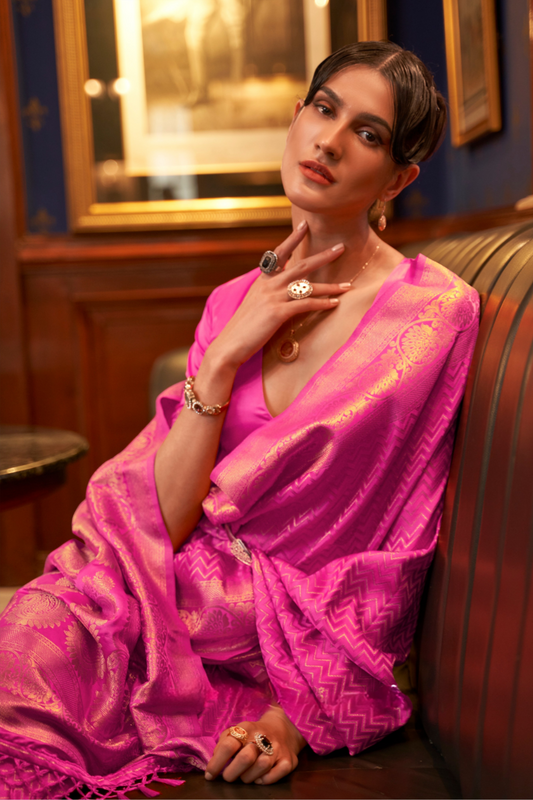 Pure Satin Weaving Silk Saree with Luxurious Glossy Finish