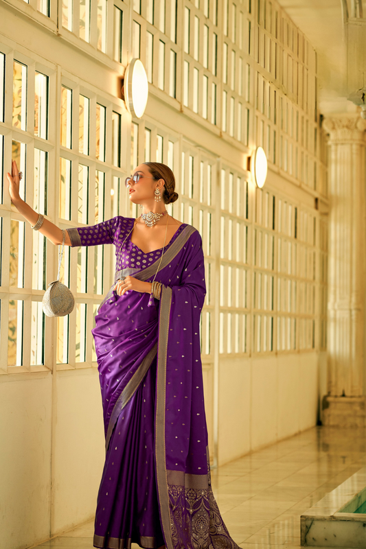 Pure Satin Handwoven Saree with Rich Zari Weaving - LaVante Fashion