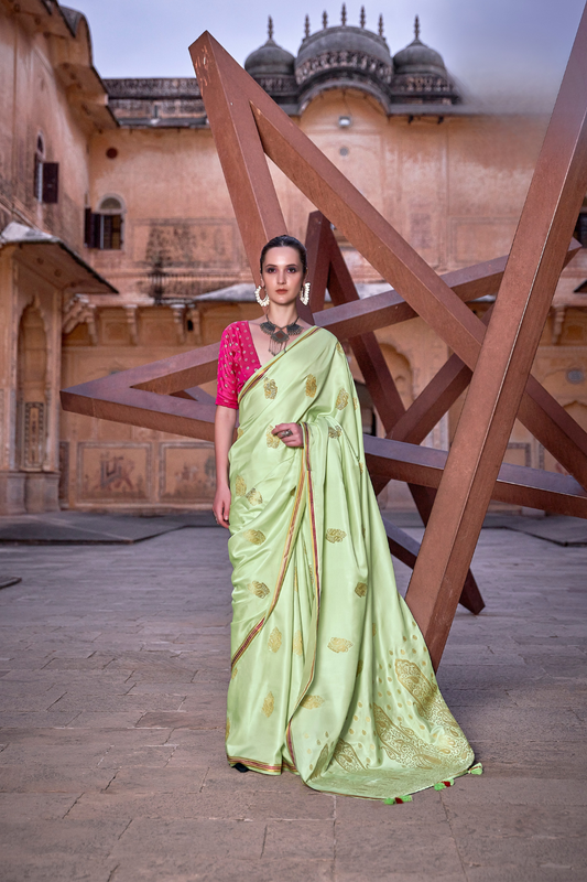 Luxurious Satin Fabric Adorned with Traditional Zari Work - LaVante Fashion