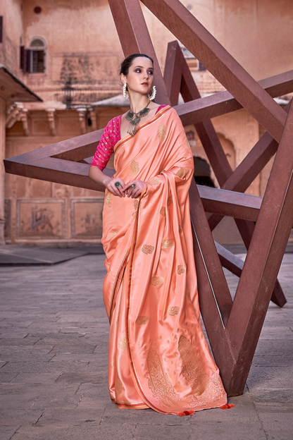 Luxurious Satin Fabric Adorned with Traditional Zari Work - LaVante Fashion