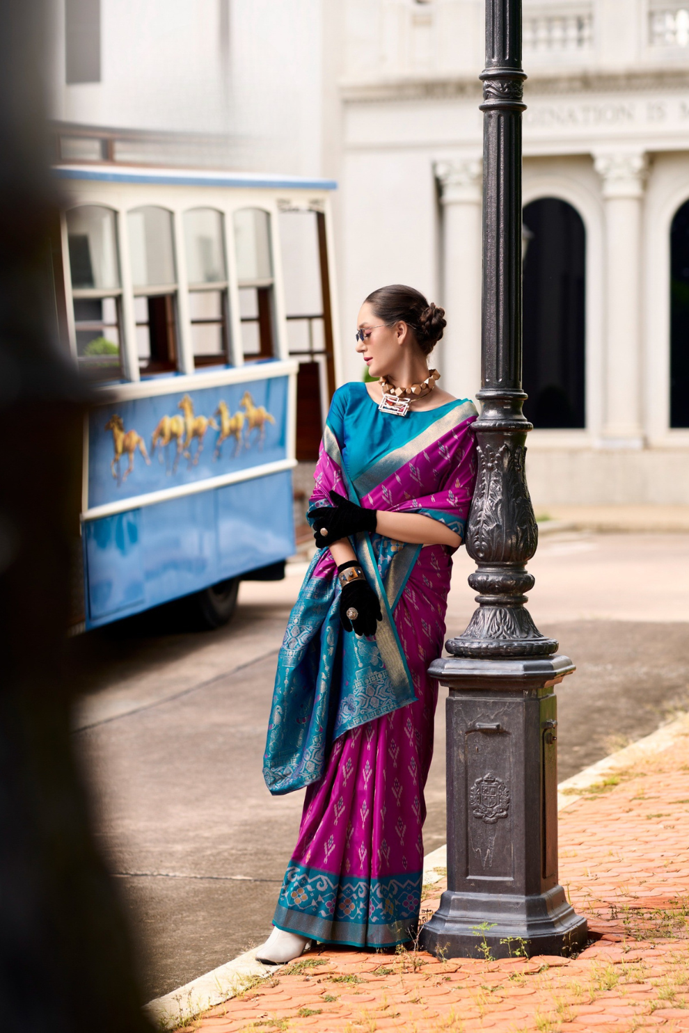 Soft Silk Saree with Ikkat Border and Classic Elegance - LaVante Fashion