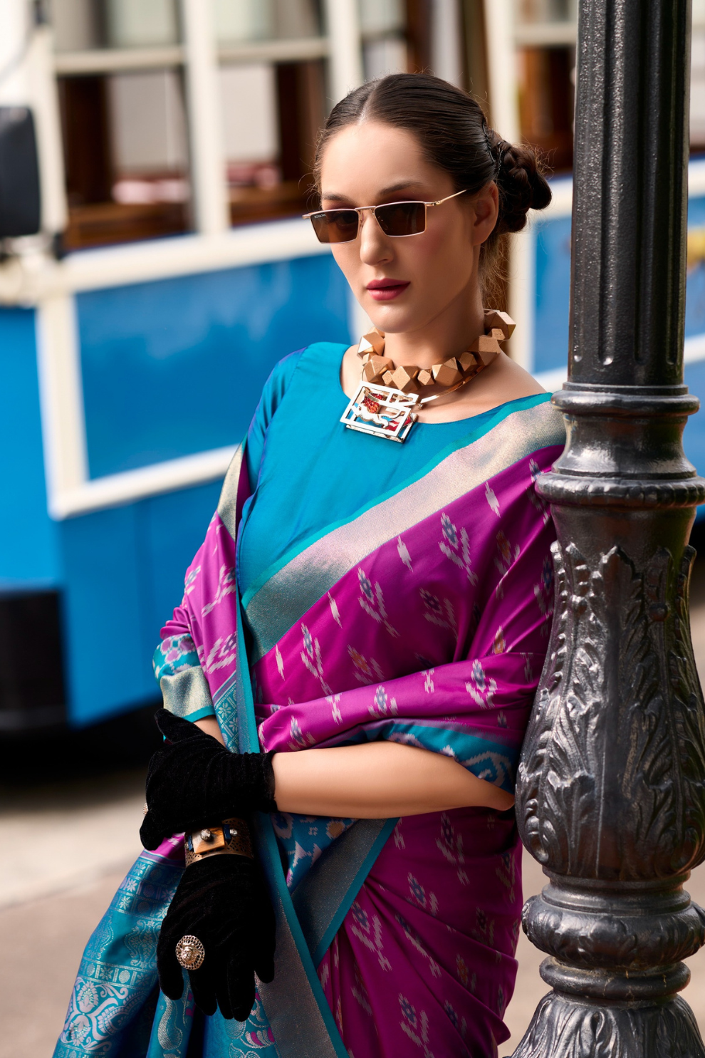 Soft Silk Saree with Ikkat Border and Classic Elegance - LaVante Fashion