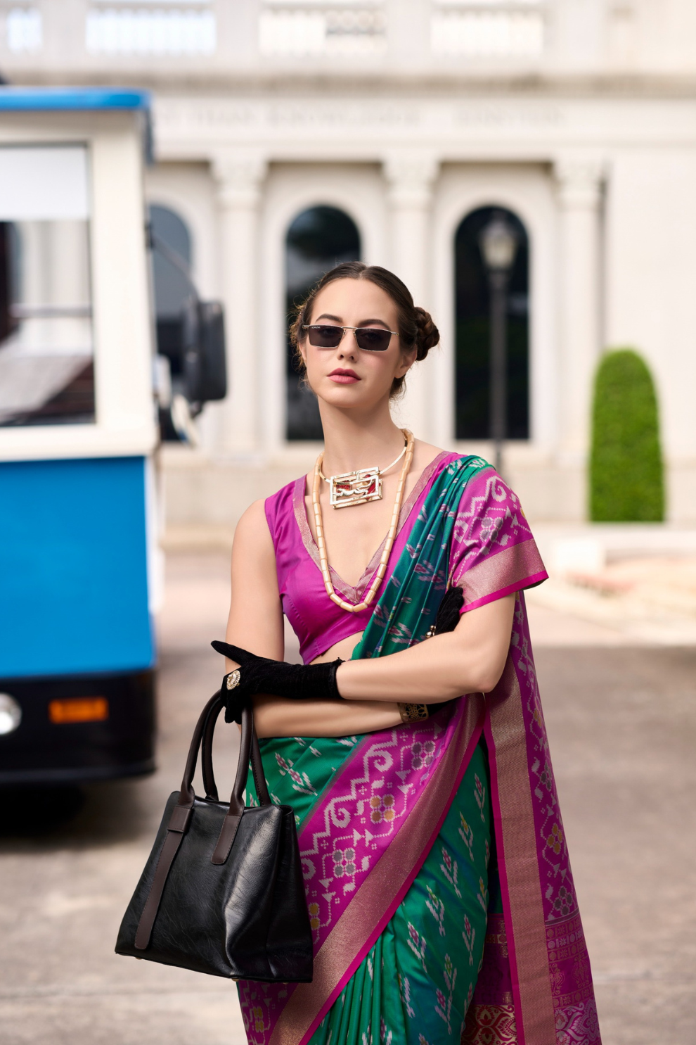 Soft Silk Saree with Ikkat Border and Classic Elegance - LaVante Fashion