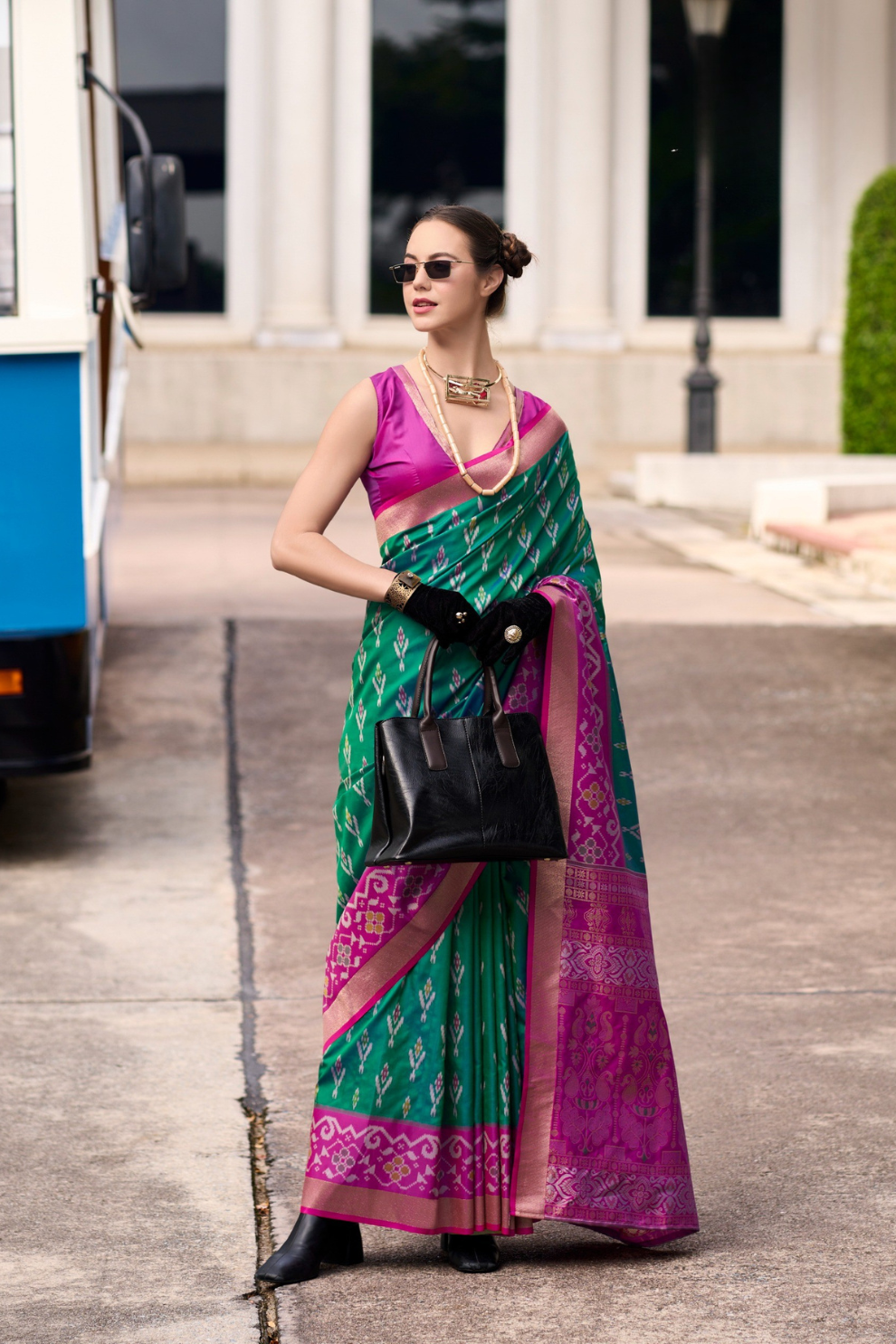 Soft Silk Saree with Ikkat Border and Classic Elegance - LaVante Fashion