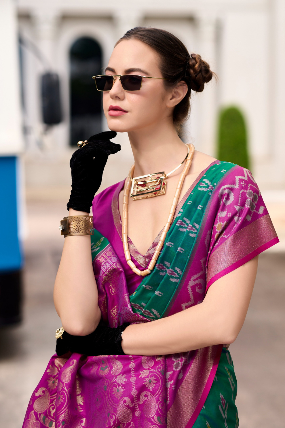 Soft Silk Saree with Ikkat Border and Classic Elegance - LaVante Fashion