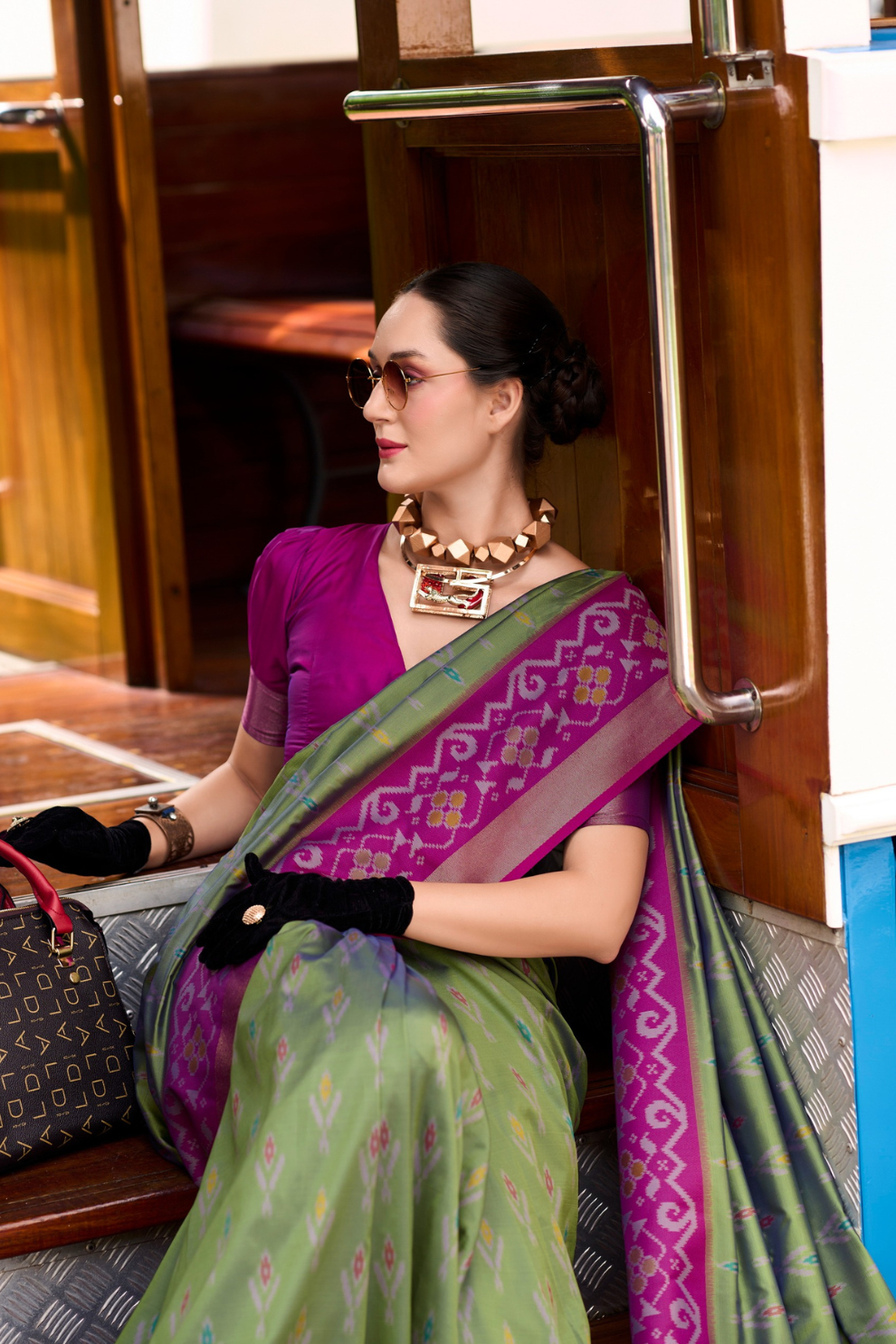 Soft Silk Saree with Ikkat Border and Classic Elegance - LaVante Fashion