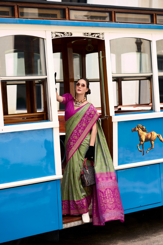 Soft Silk Saree with Ikkat Border and Classic Elegance - LaVante Fashion