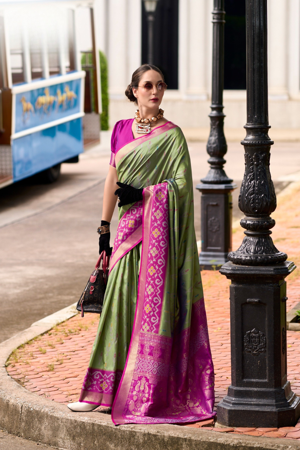 Soft Silk Saree with Ikkat Border and Classic Elegance - LaVante Fashion