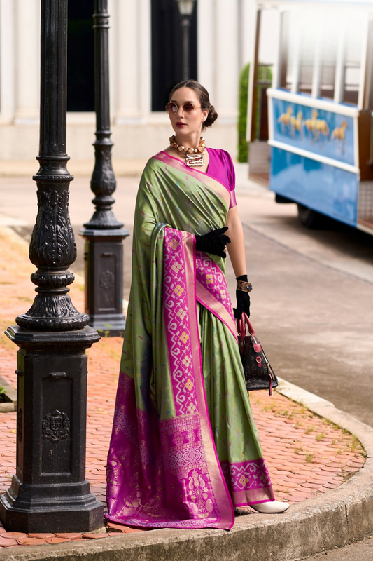 Soft Silk Saree with Ikkat Border and Classic Elegance - LaVante Fashion
