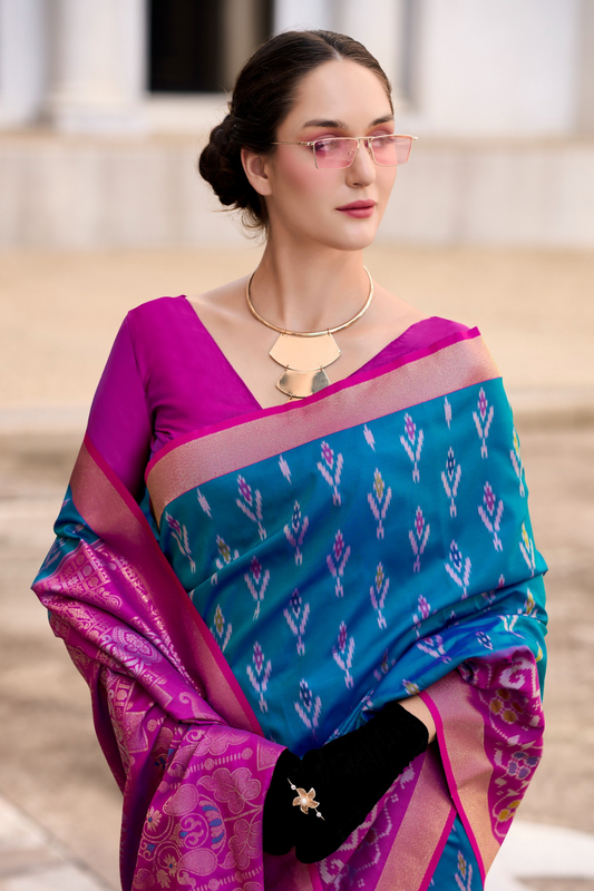 Soft Silk Saree with Ikkat Border and Classic Elegance - LaVante Fashion