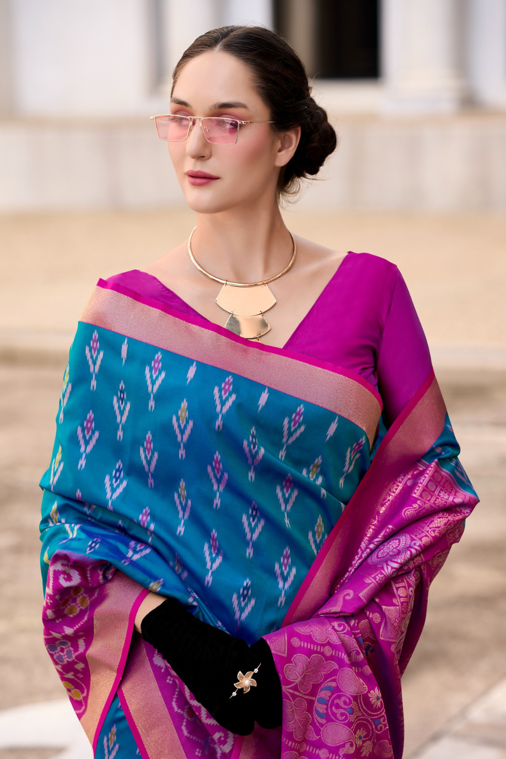 Soft Silk Saree with Ikkat Border and Classic Elegance - LaVante Fashion