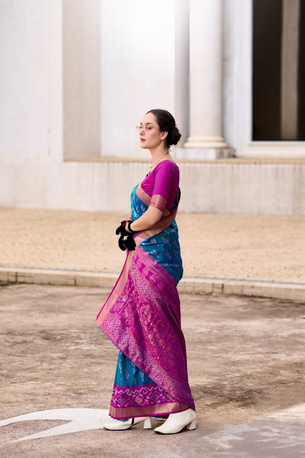 Soft Silk Saree with Ikkat Border and Classic Elegance - LaVante Fashion