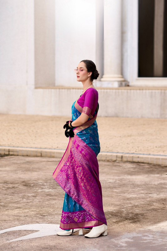 Soft Silk Saree with Ikkat Border and Classic Elegance - LaVante Fashion