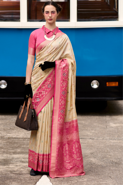 Soft Silk Saree with Ikkat Border and Classic Elegance - LaVante Fashion
