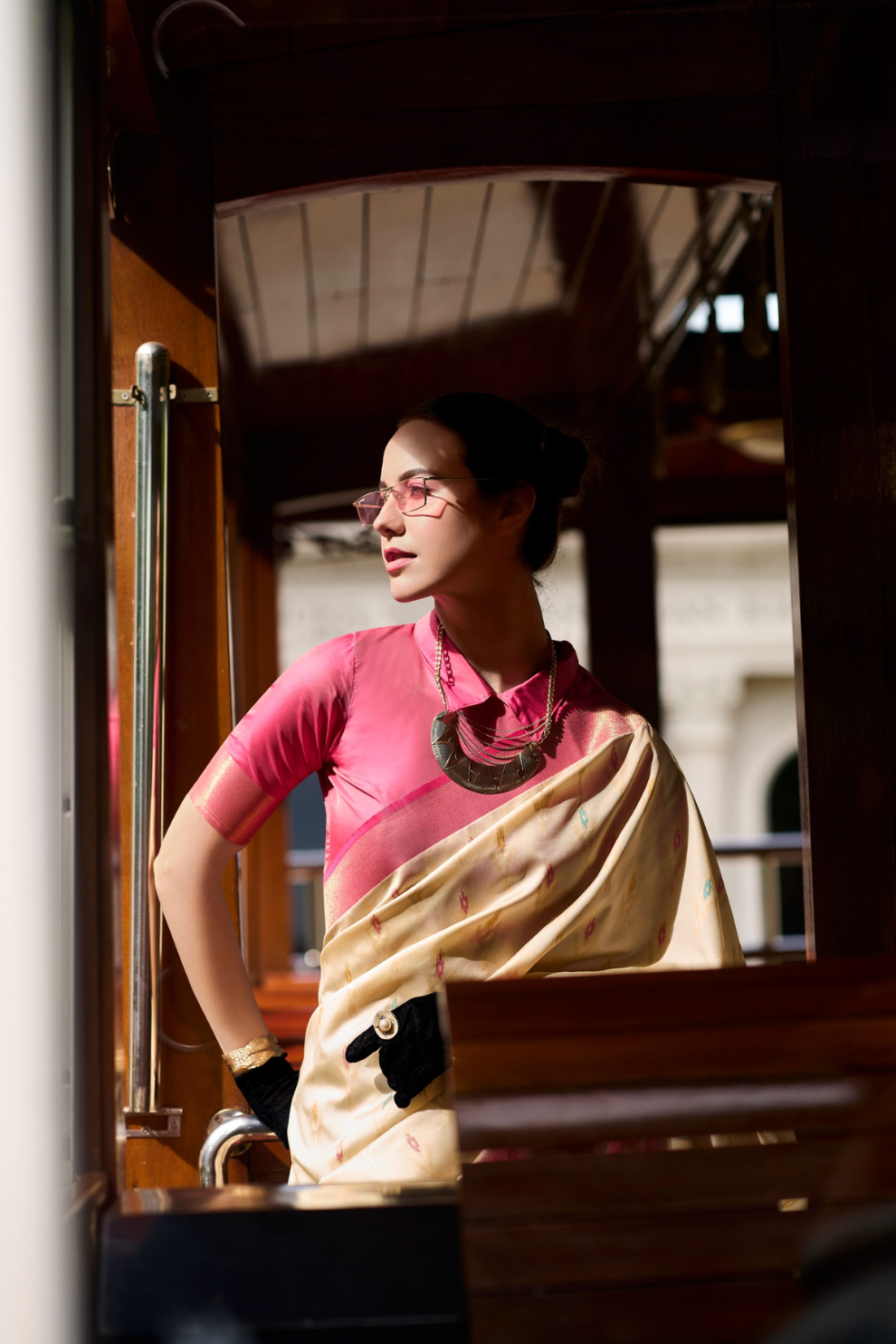 Soft Silk Saree with Ikkat Border and Classic Elegance - LaVante Fashion