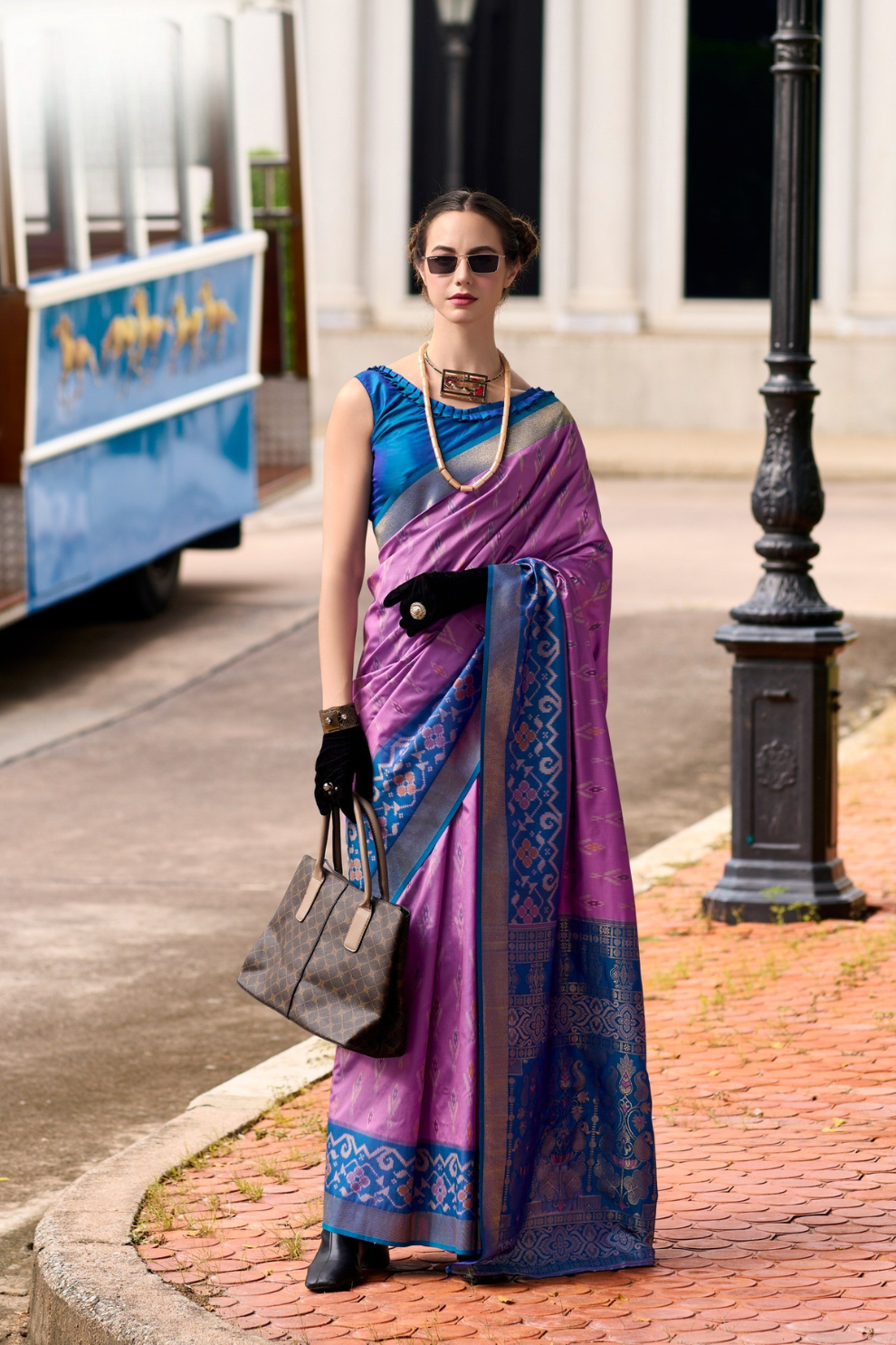 Soft Silk Saree with Ikkat Border and Classic Elegance - LaVante Fashion