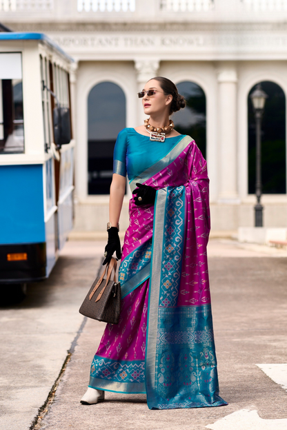 Soft Silk Saree with Ikkat Border and Classic Elegance - LaVante Fashion