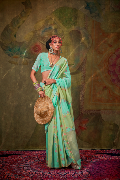 Pure Spun Rangkaat Weaving Saree with Heavy Pallu & Tassels