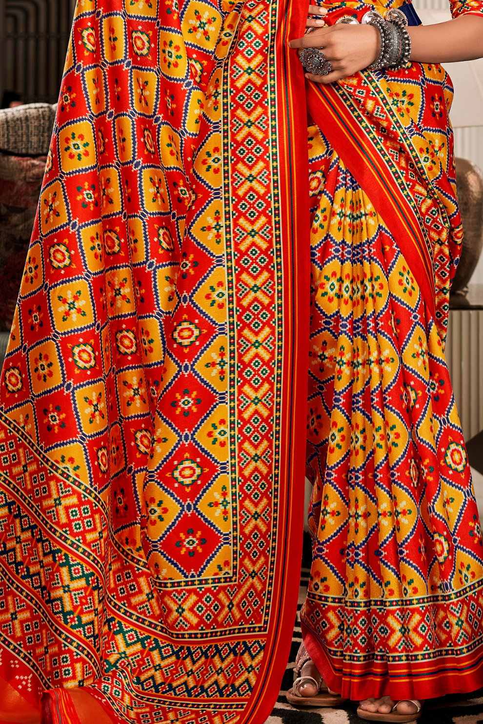 Pure Tussar Silk Saree with Patola Print & Lagdi Patta Pallu - LaVante Fashion