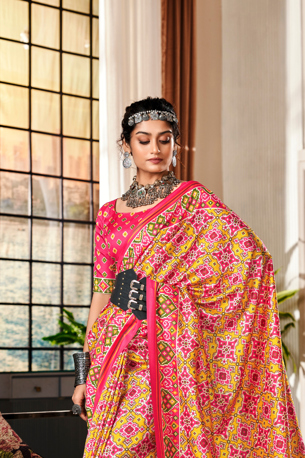 Pure Tussar Silk Saree with Patola Print & Lagdi Patta Pallu - LaVante Fashion