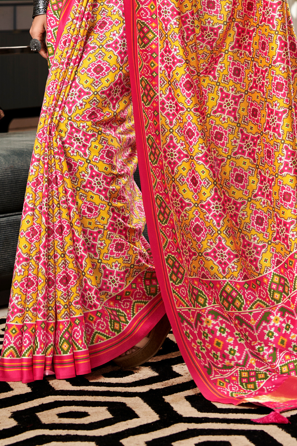 Pure Tussar Silk Saree with Patola Print & Lagdi Patta Pallu - LaVante Fashion