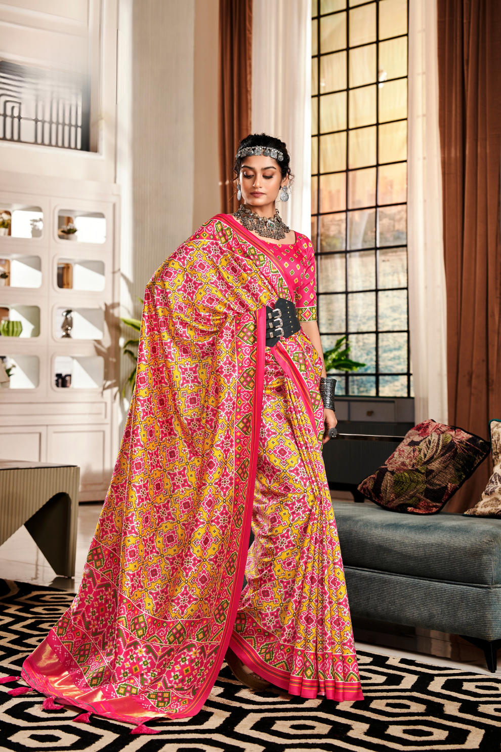 Pure Tussar Silk Saree with Patola Print & Lagdi Patta Pallu - LaVante Fashion