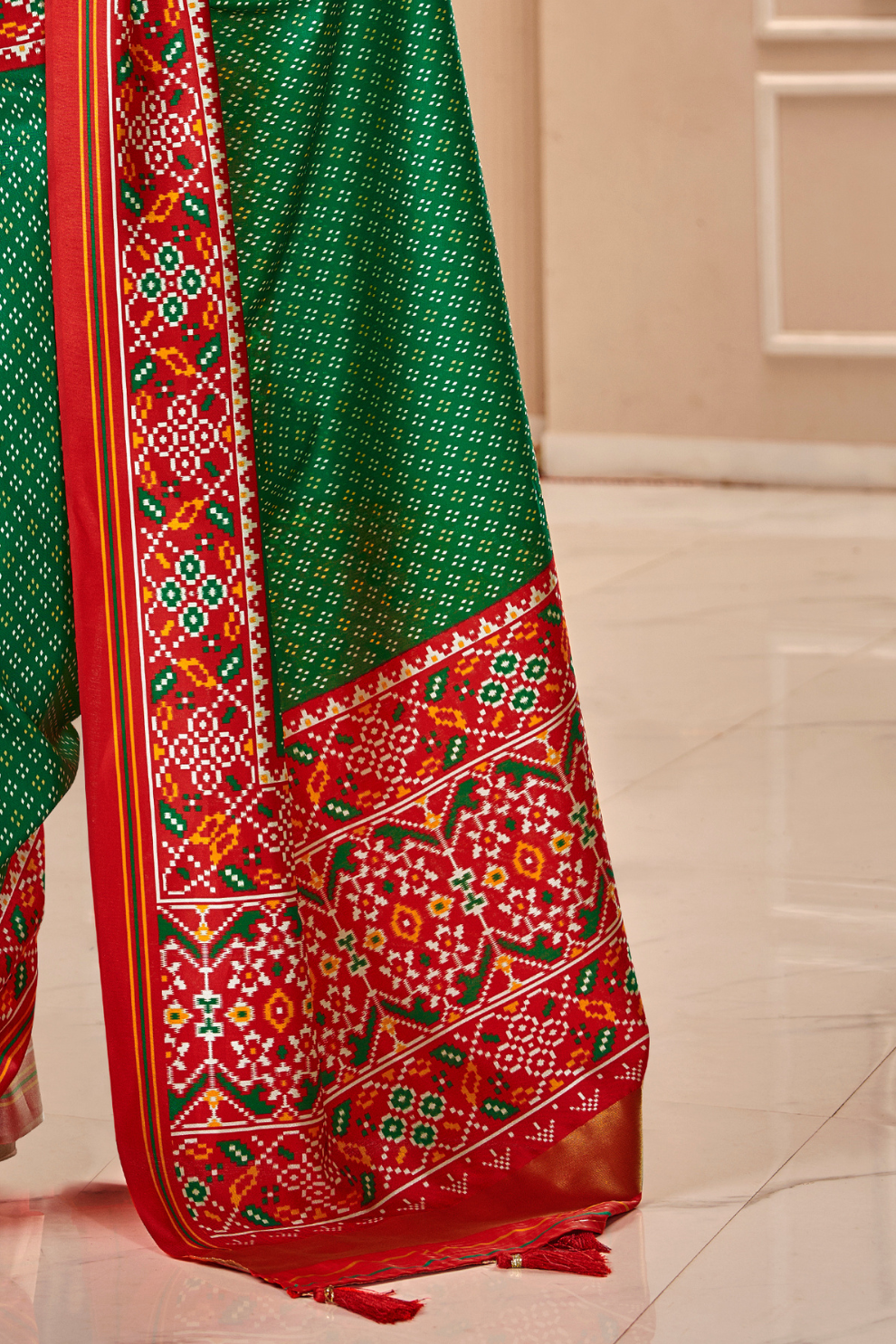 Pure Tussar Silk Saree with Patola Print & Lagdi Patta Pallu - LaVante Fashion
