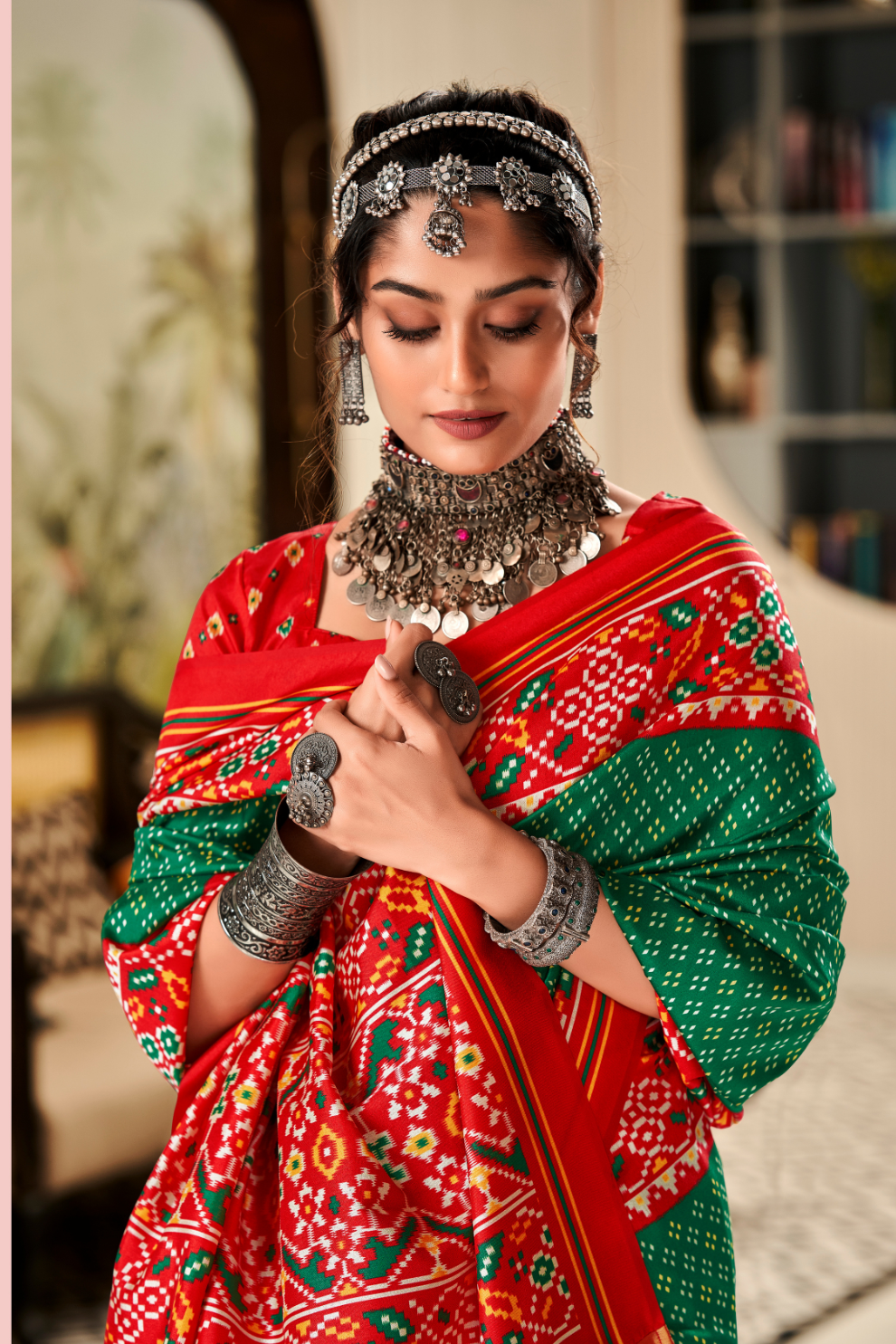 Pure Tussar Silk Saree with Patola Print & Lagdi Patta Pallu - LaVante Fashion