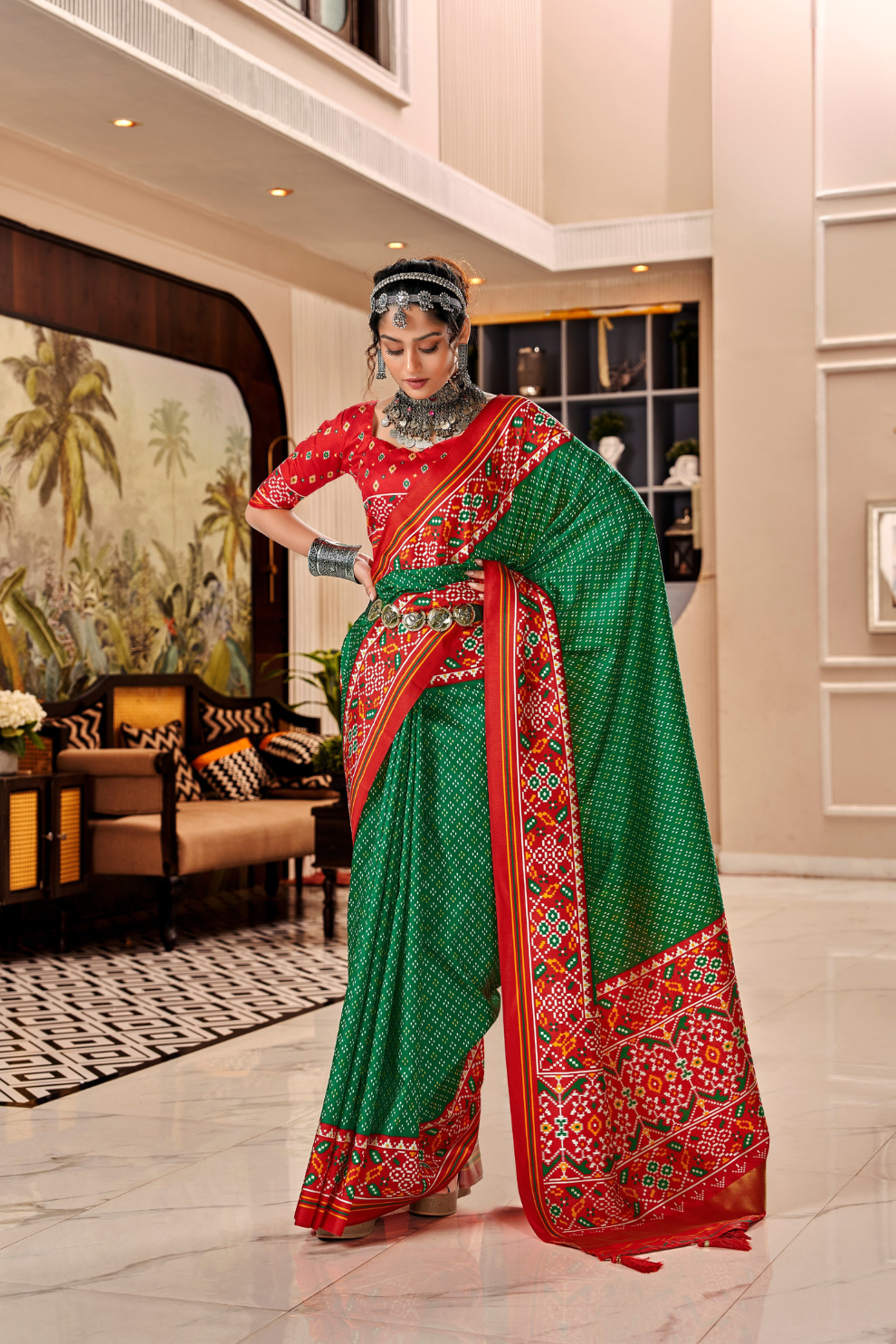 Pure Tussar Silk Saree with Patola Print & Lagdi Patta Pallu - LaVante Fashion