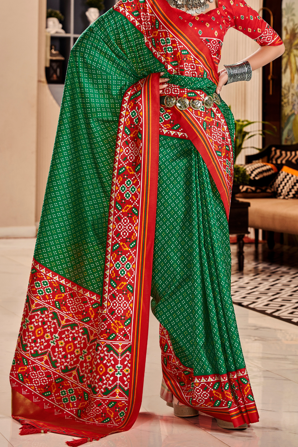 Pure Tussar Silk Saree with Patola Print & Lagdi Patta Pallu - LaVante Fashion