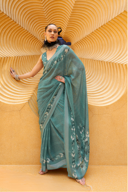 Designer Poly Viscose Silk Georgette Saree with Digital Prints