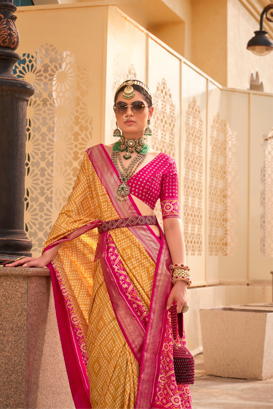 Classy Mehndi Traditional Saree with Elegant Weaving Work