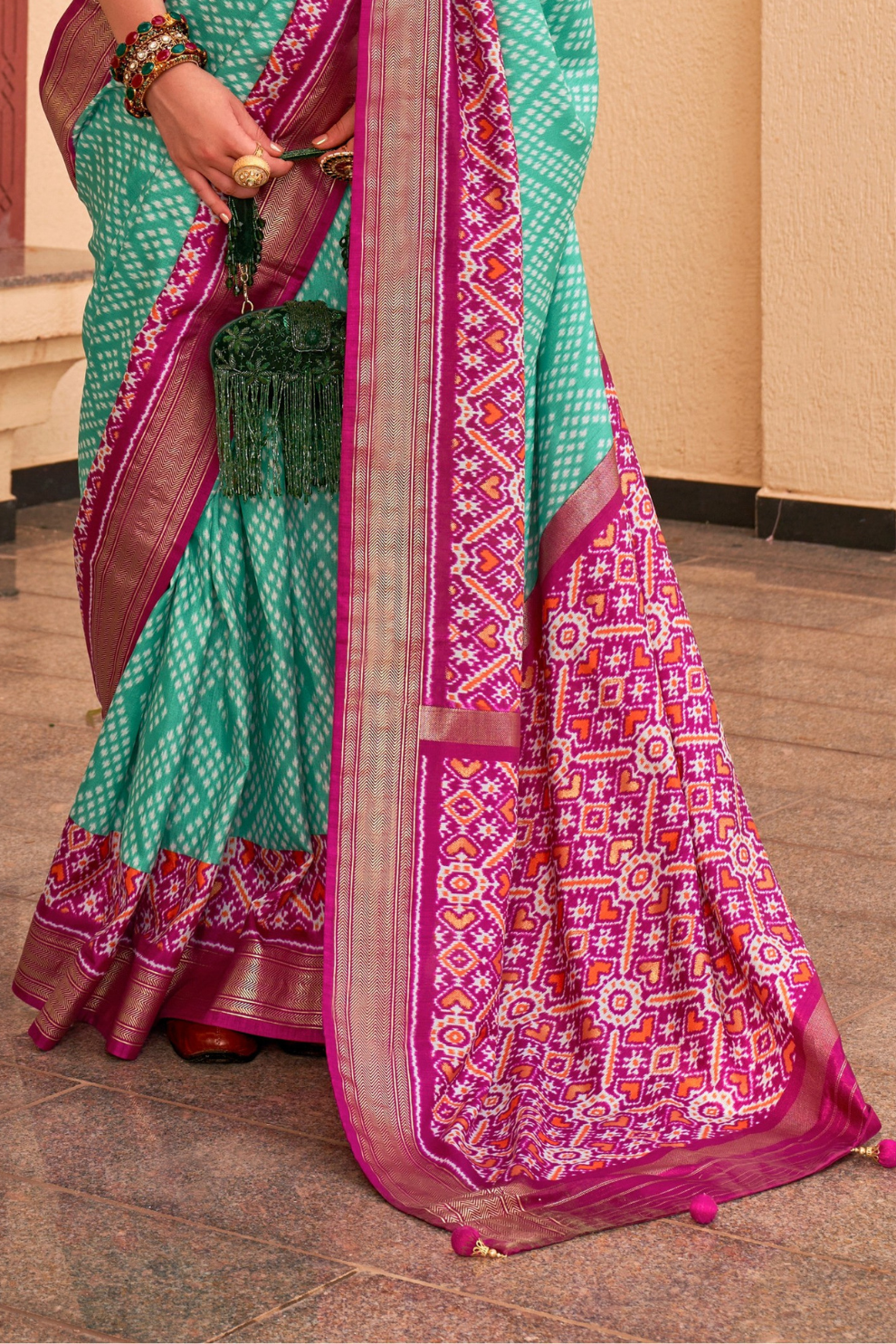 Classy Mehndi Traditional Saree with Elegant Weaving Work