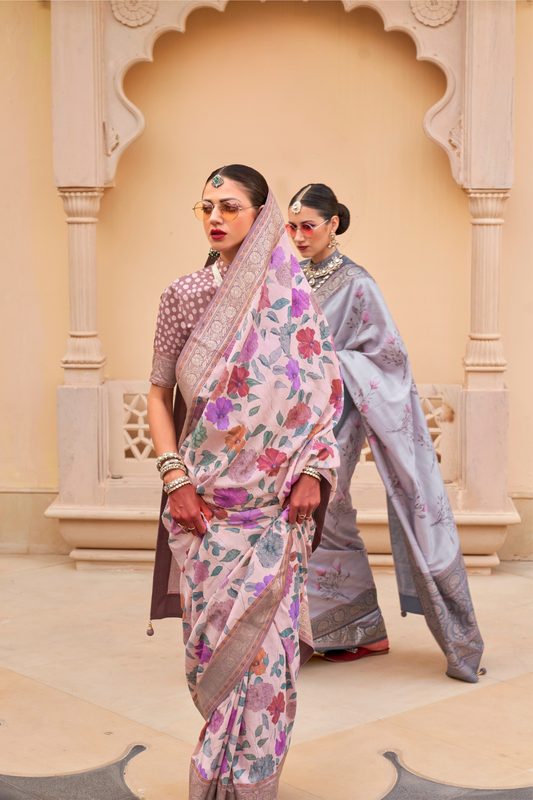 Modern Foil Printed Silk Saree with Aqua Inspired Finish