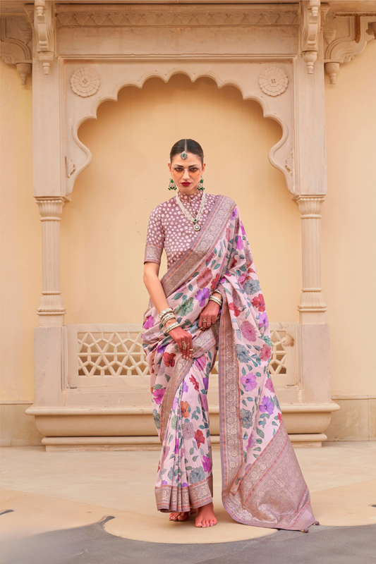 Modern Foil Printed Silk Saree with Aqua Inspired Finish