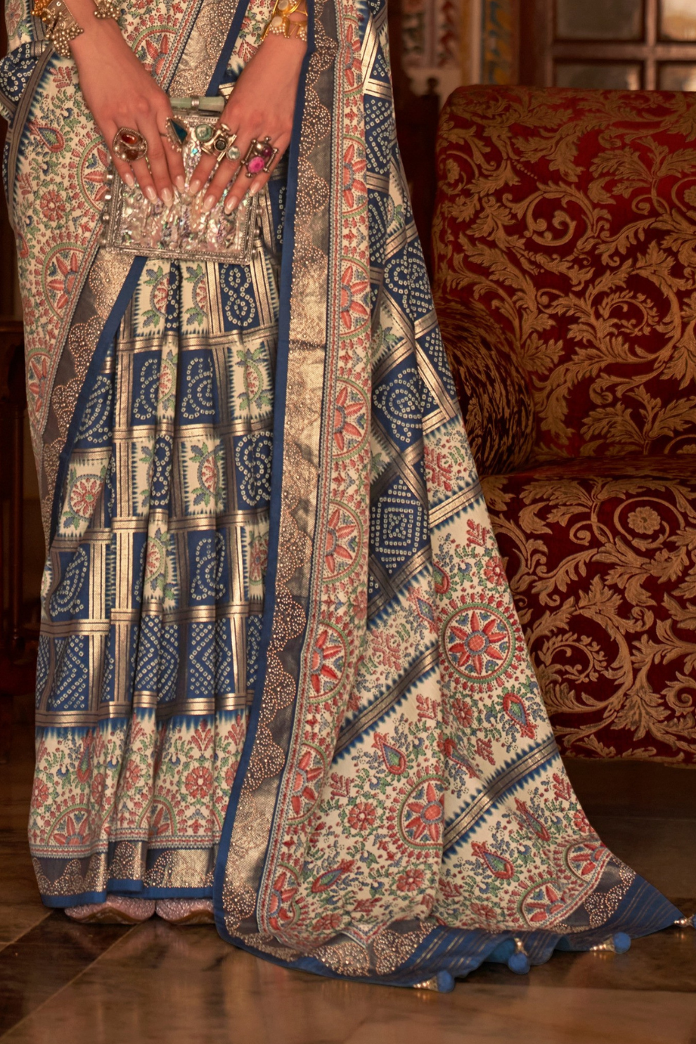 Elegant Pure Silk Bandhani Saree with Weaving and Artistic Print