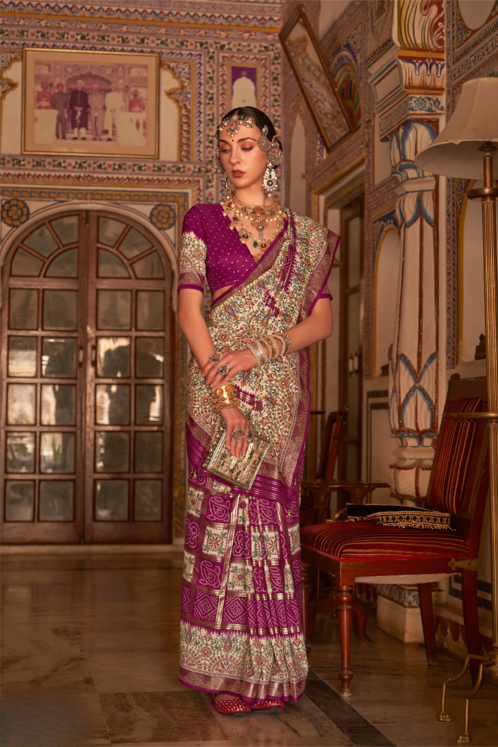 Elegant Pure Silk Bandhani Saree with Weaving and Artistic Print