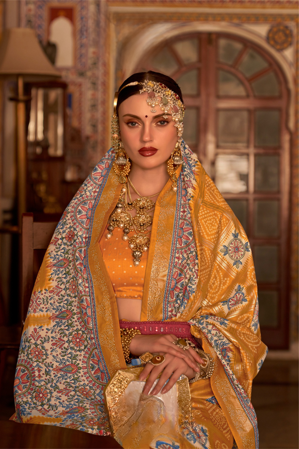 Elegant Pure Silk Bandhani Saree with Weaving and Artistic Print