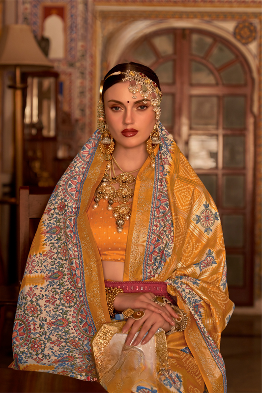 Elegant Pure Silk Bandhani Saree with Weaving and Artistic Print