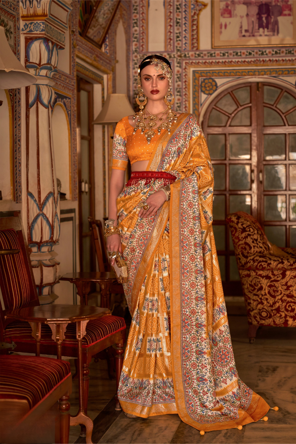 Elegant Pure Silk Bandhani Saree with Weaving and Artistic Print