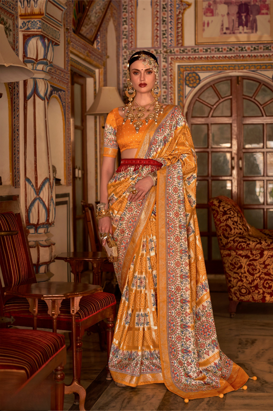 Elegant Pure Silk Bandhani Saree with Weaving and Artistic Print