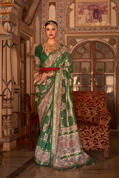 Elegant Pure Silk Bandhani Saree with Weaving and Artistic Print