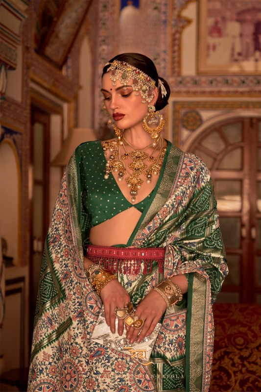 Elegant Pure Silk Bandhani Saree with Weaving and Artistic Print