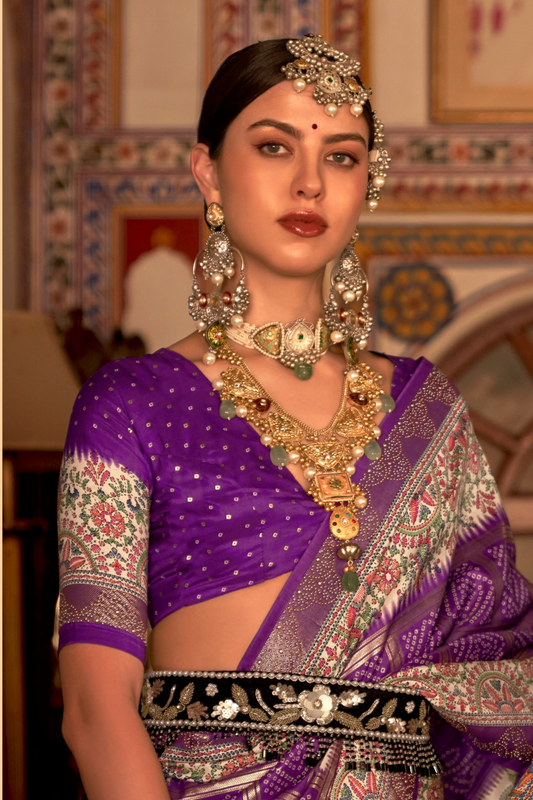 Elegant Pure Silk Bandhani Saree with Weaving and Artistic Print