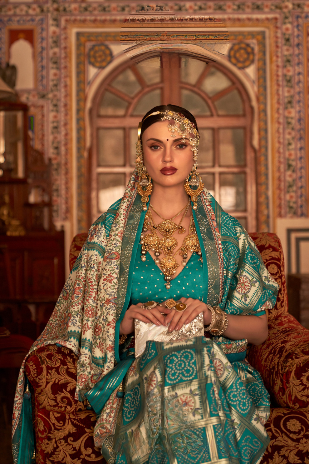 Elegant Pure Silk Bandhani Saree with Weaving and Artistic Print