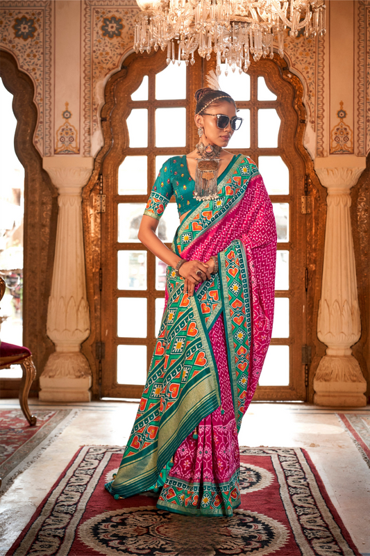 Designer Soft Silk Saree with Patola Prints