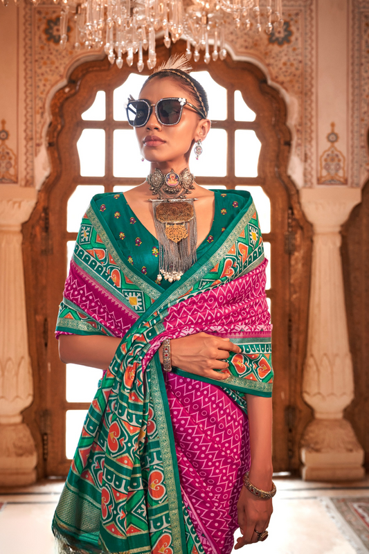 Designer Soft Silk Saree with Patola Prints