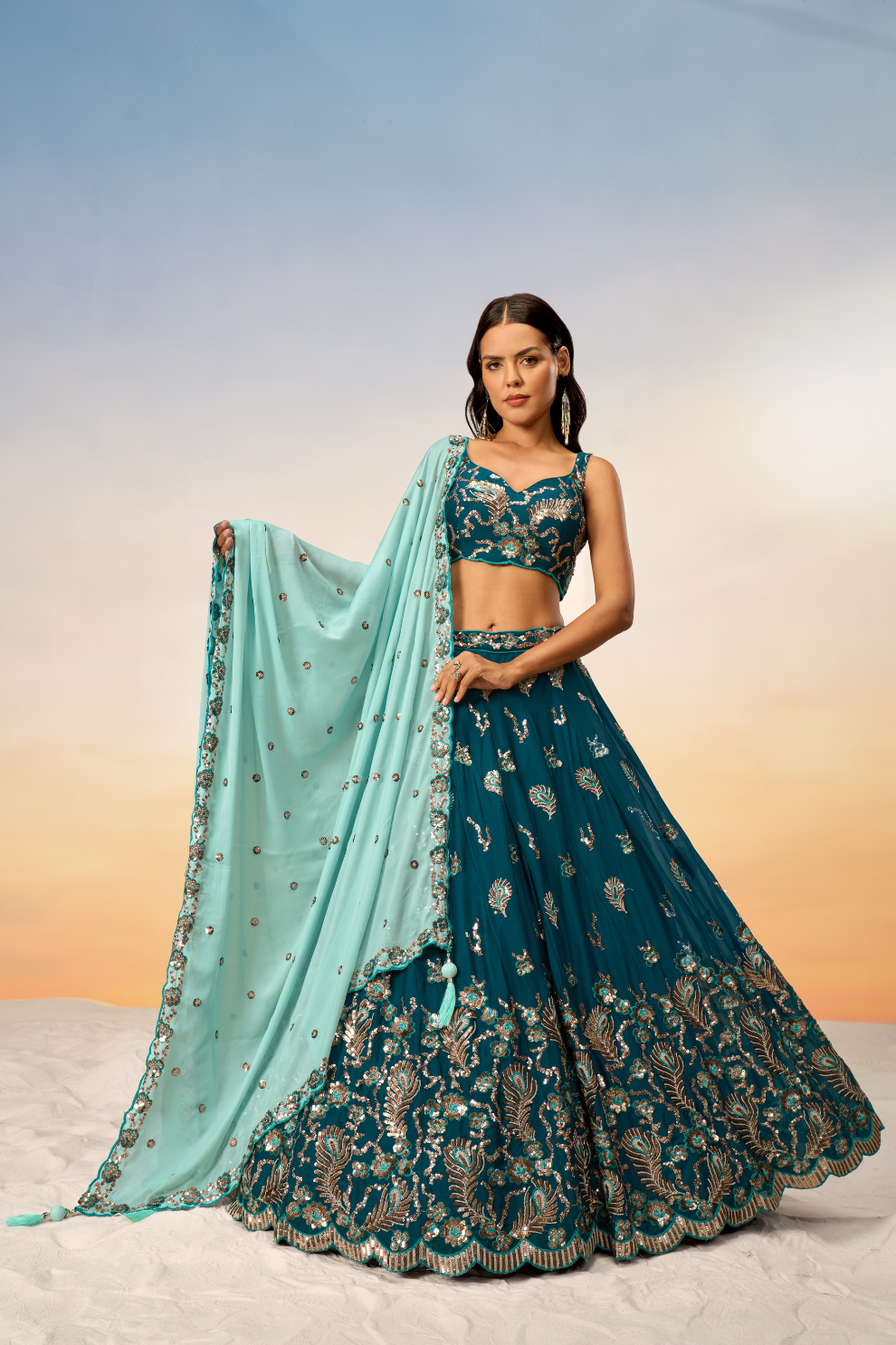 Pure Georgette With Heavy Sequins Embroidery Lehenga Choli Dupatta